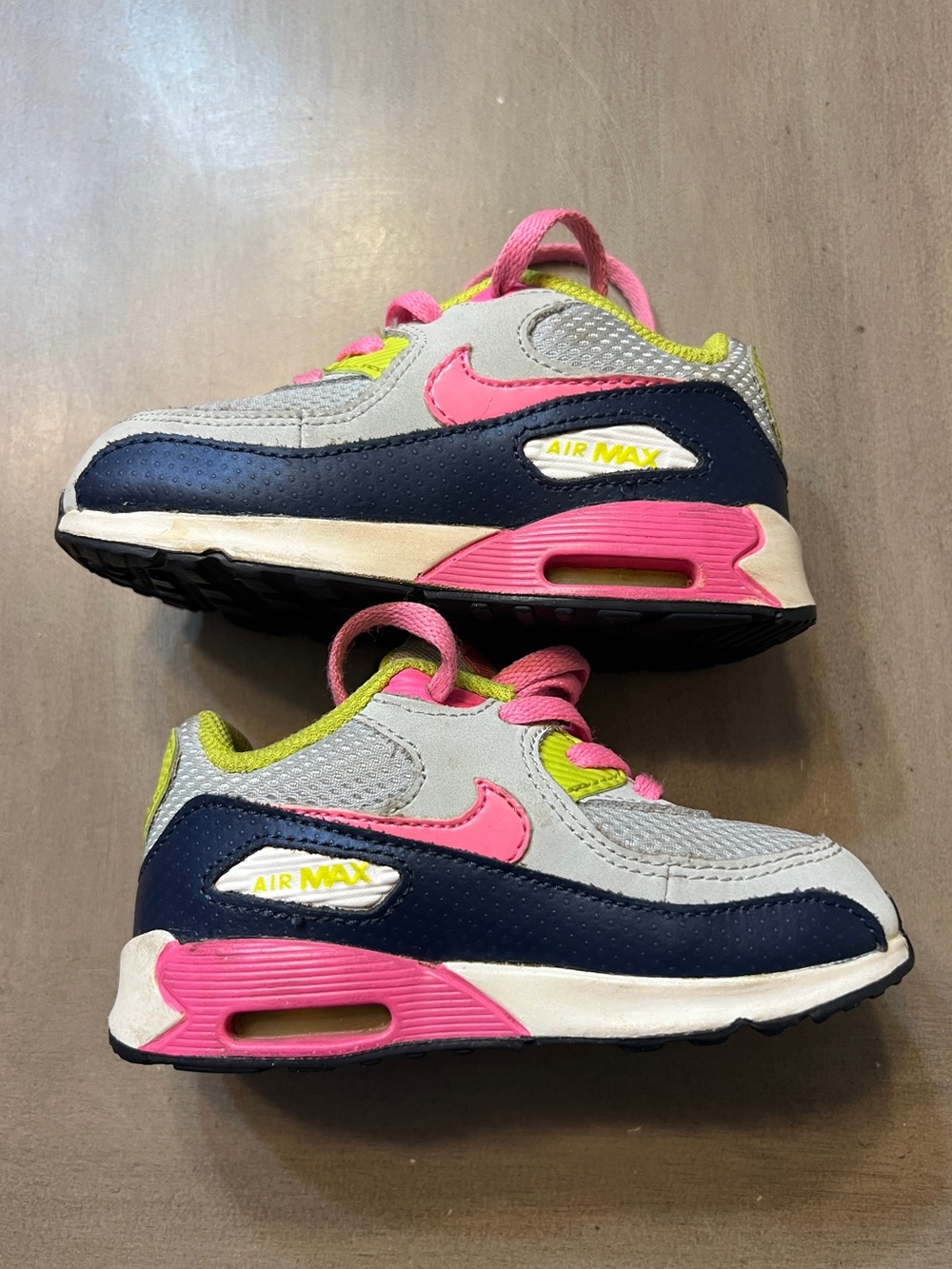 Nike Air Max 90 girls pink and yellow sneakers 7C NO BOX